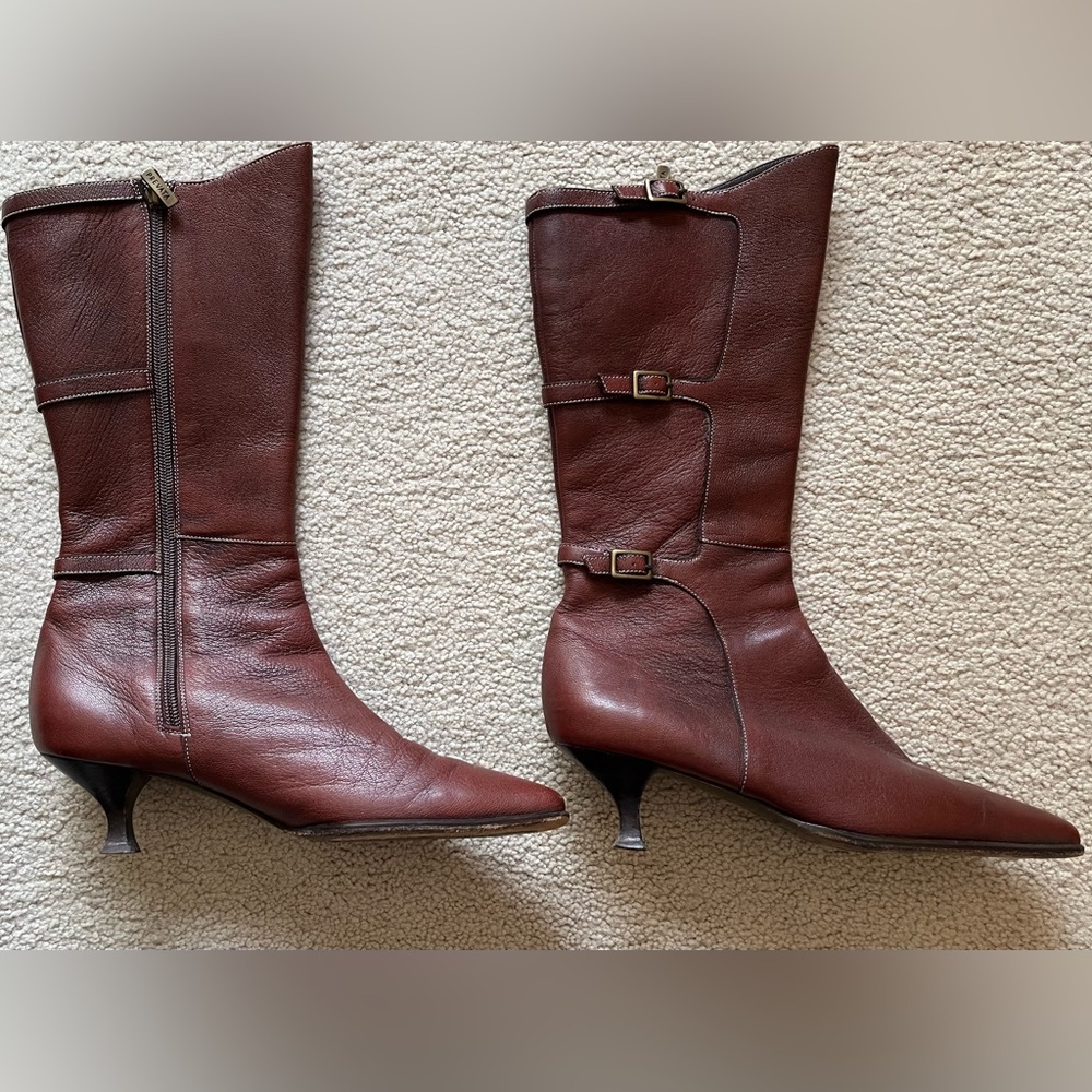 Prevata mid-calf Italian brown leather boots